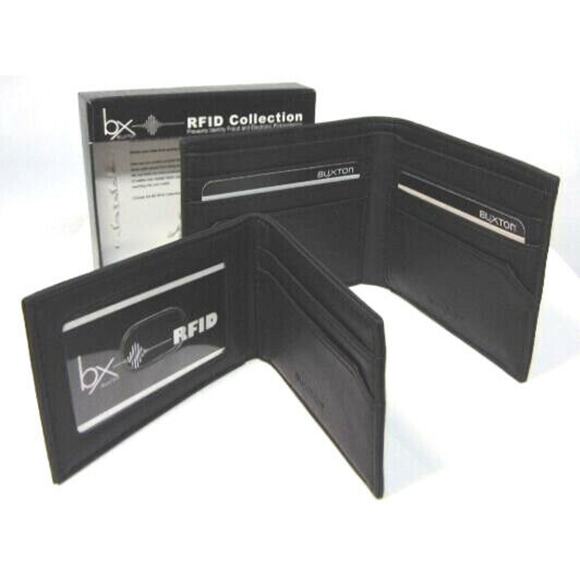 NEW Mens RFID Block BIFOLD WALLET + Removable PASSCASE Buxton Black Faux Leather - Picture 11 of 11